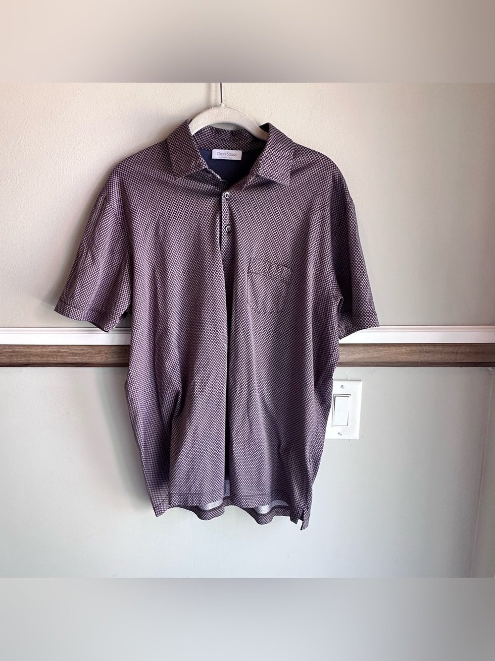 Gran Sasso Italy Brown Blue polka dot Short Sleeve Polo Shirt Cotton​